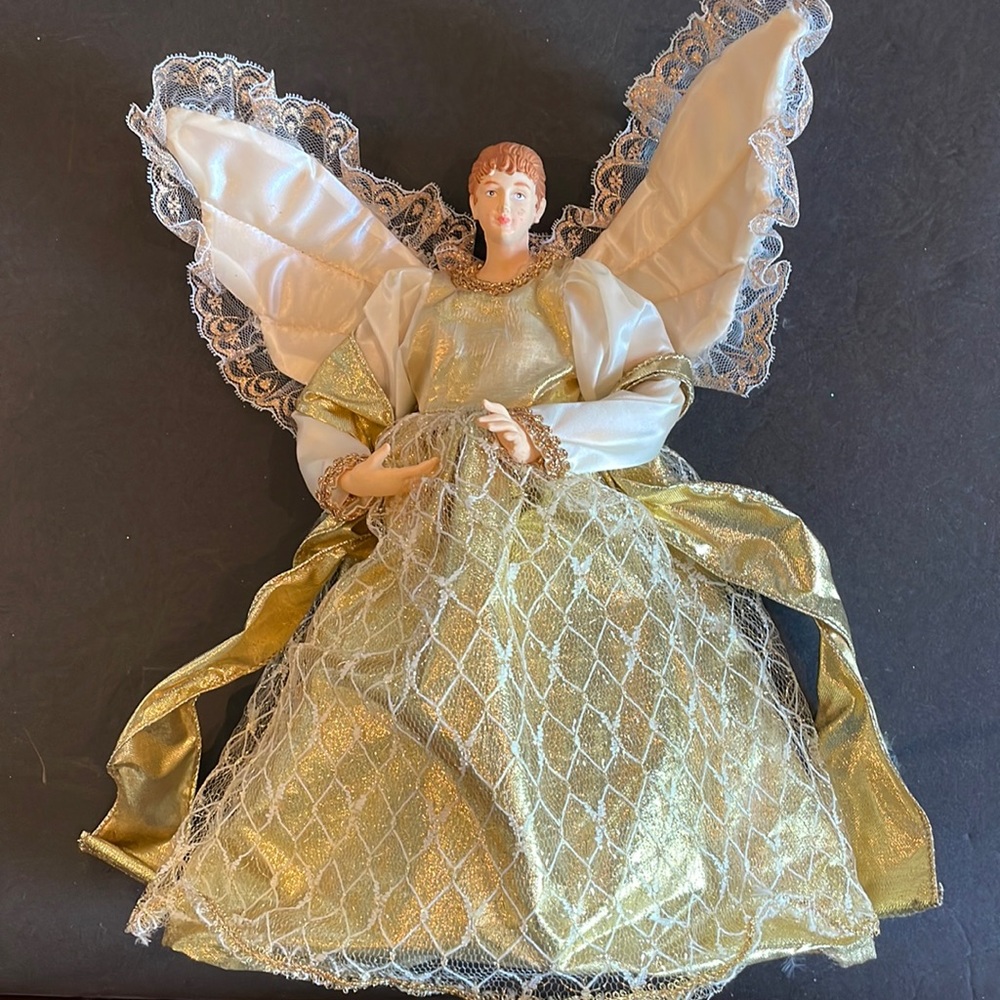 Gold Angel Christmas Tree Topper 12” tall